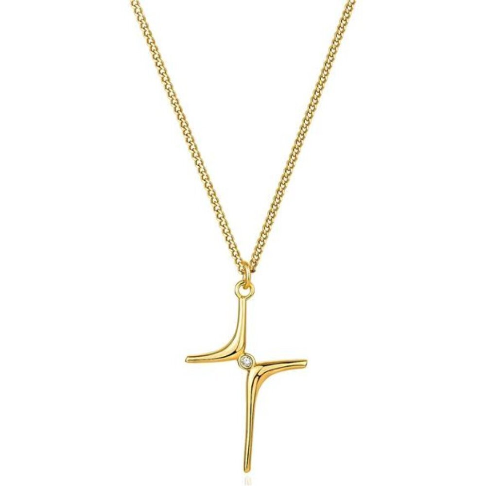 Dainty Gold Cross Necklace 18K Plated Beaded Pendant